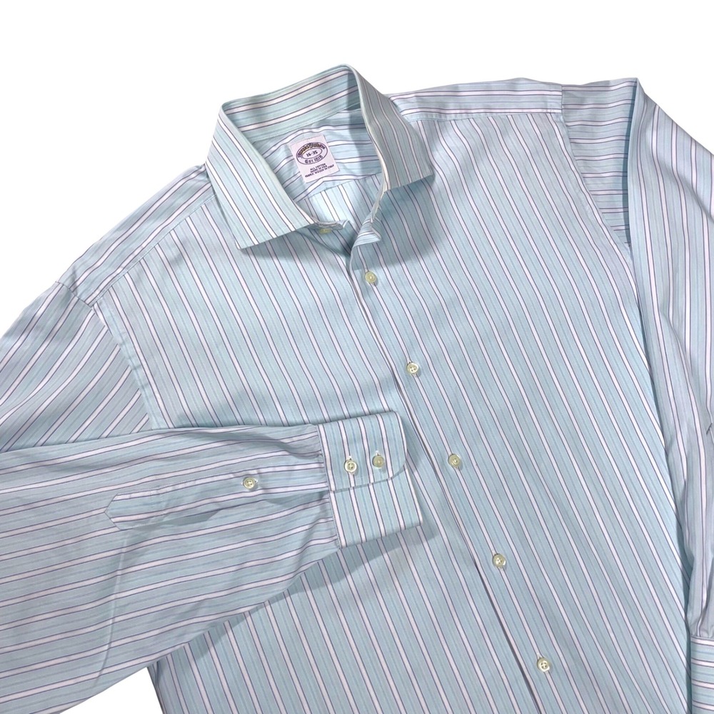 Brooks Brothers 16 35 Dress Shirt Mens Pastel Stripe Italy Fabric USA Made *READ